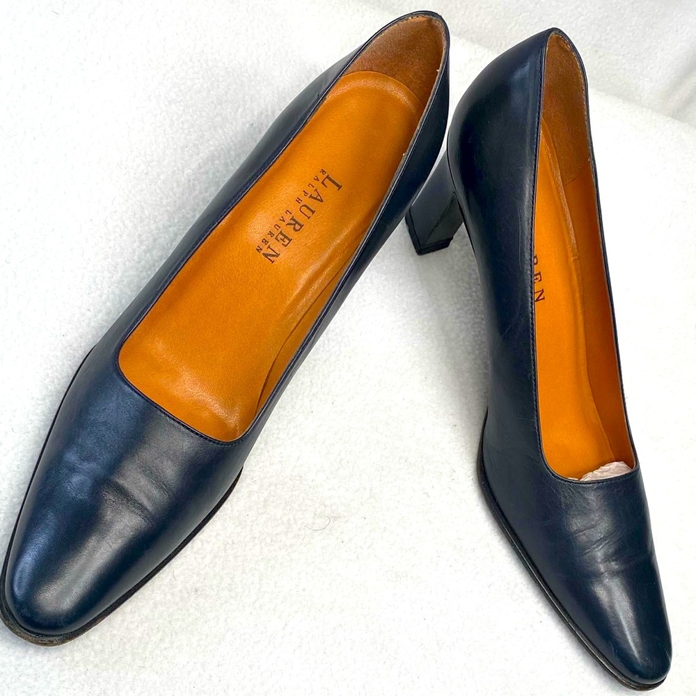 RALPH LAUREN NAVY BLUE LEATHER HEELS